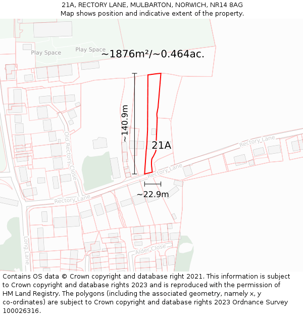 21A, RECTORY LANE, MULBARTON, NORWICH, NR14 8AG: Plot and title map