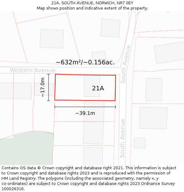 21A, SOUTH AVENUE, NORWICH, NR7 0EY: Plot and title map