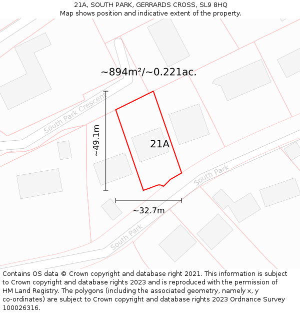 21A, SOUTH PARK, GERRARDS CROSS, SL9 8HQ: Plot and title map