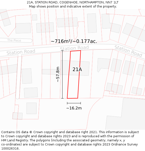 21A, STATION ROAD, COGENHOE, NORTHAMPTON, NN7 1LT: Plot and title map