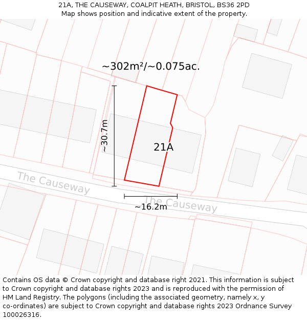 21A, THE CAUSEWAY, COALPIT HEATH, BRISTOL, BS36 2PD: Plot and title map