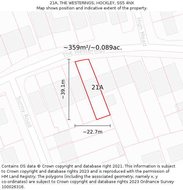 21A, THE WESTERINGS, HOCKLEY, SS5 4NX: Plot and title map