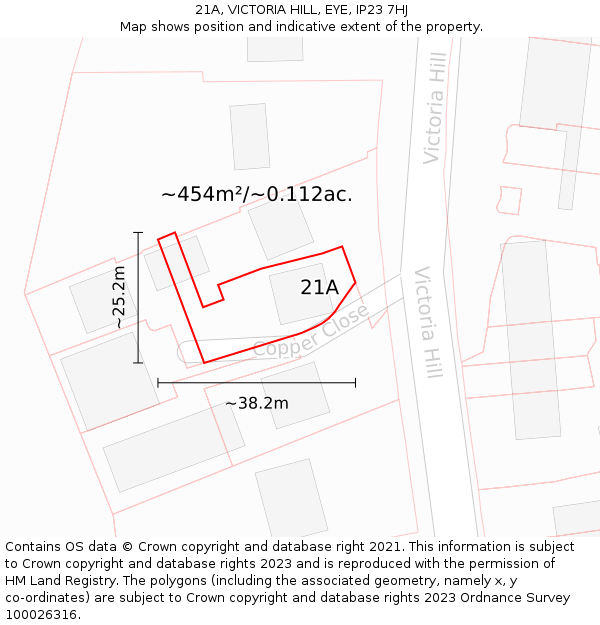 21A, VICTORIA HILL, EYE, IP23 7HJ: Plot and title map