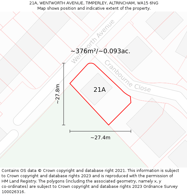 21A, WENTWORTH AVENUE, TIMPERLEY, ALTRINCHAM, WA15 6NG: Plot and title map