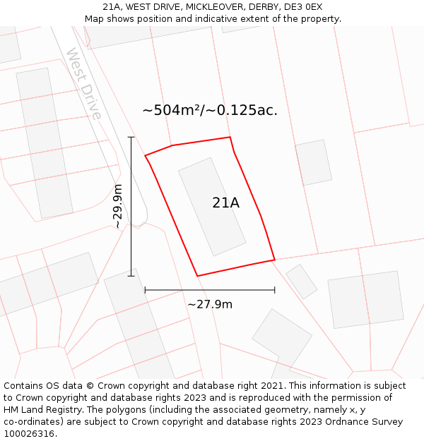 21A, WEST DRIVE, MICKLEOVER, DERBY, DE3 0EX: Plot and title map