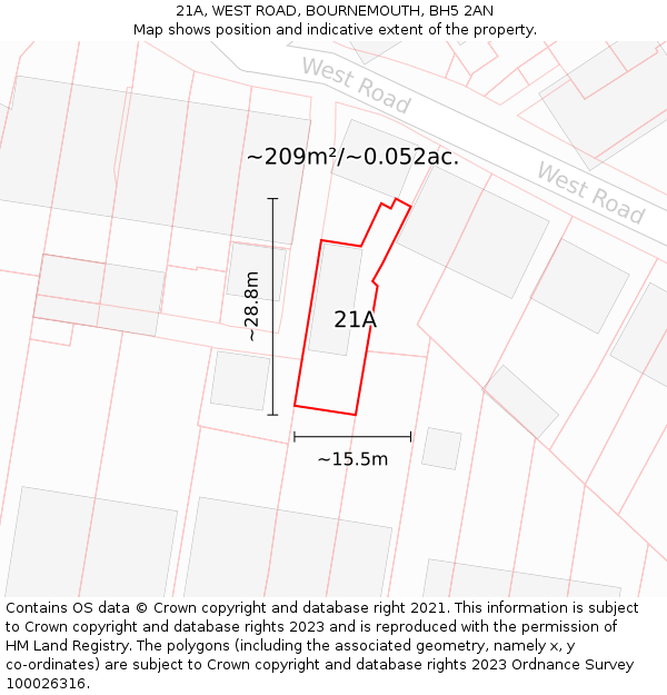 21A, WEST ROAD, BOURNEMOUTH, BH5 2AN: Plot and title map