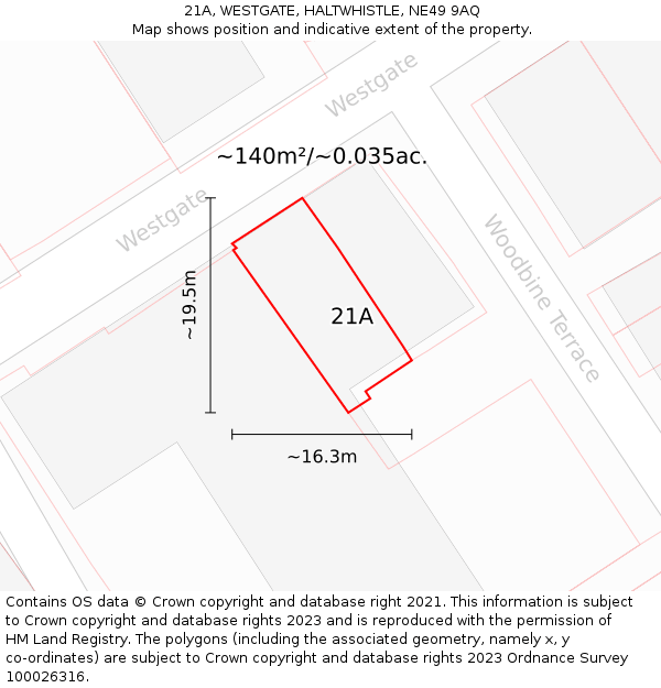 21A, WESTGATE, HALTWHISTLE, NE49 9AQ: Plot and title map