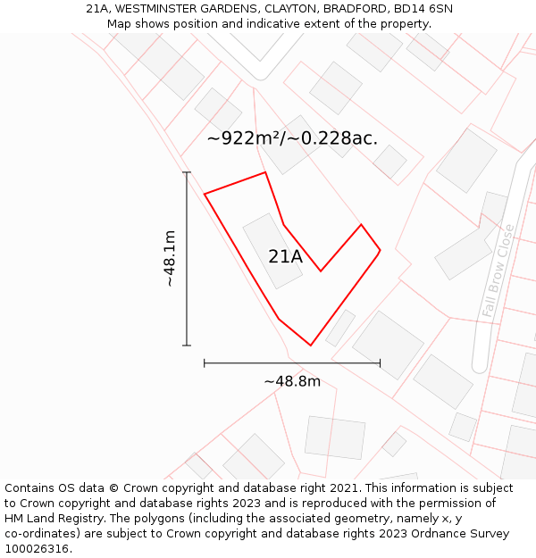 21A, WESTMINSTER GARDENS, CLAYTON, BRADFORD, BD14 6SN: Plot and title map