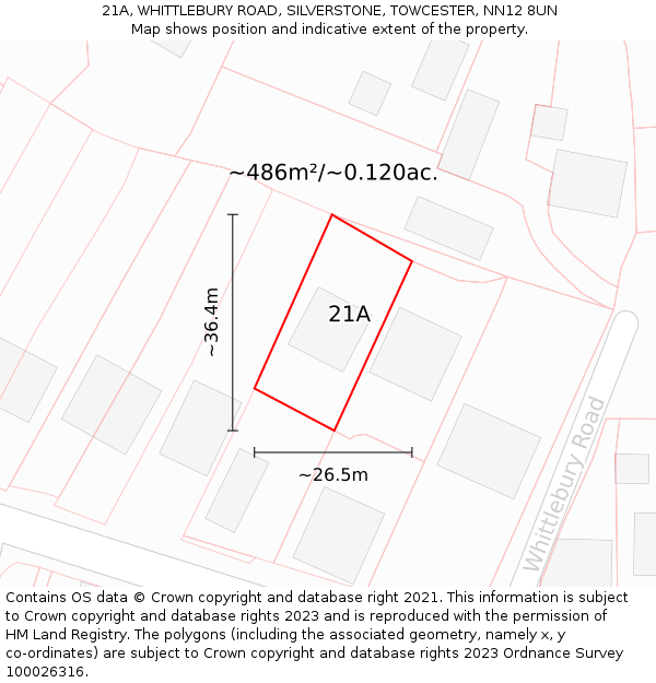 21A, WHITTLEBURY ROAD, SILVERSTONE, TOWCESTER, NN12 8UN: Plot and title map