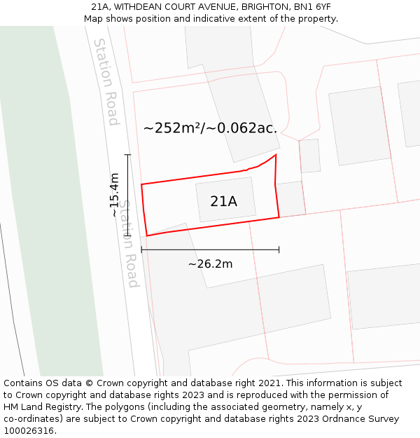21A, WITHDEAN COURT AVENUE, BRIGHTON, BN1 6YF: Plot and title map