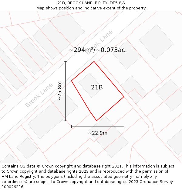 21B, BROOK LANE, RIPLEY, DE5 8JA: Plot and title map