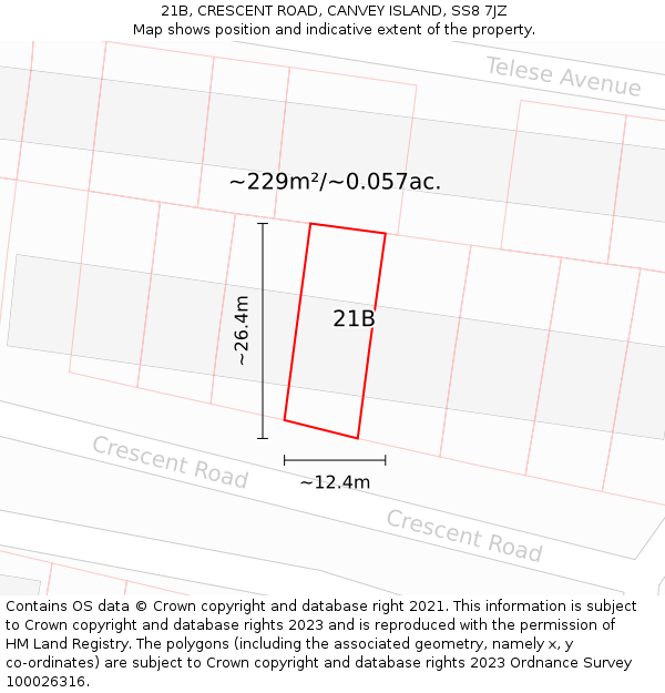 21B, CRESCENT ROAD, CANVEY ISLAND, SS8 7JZ: Plot and title map