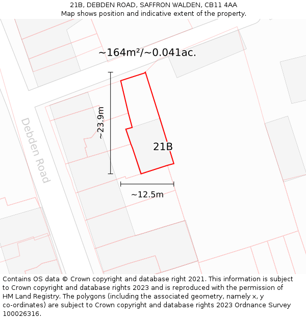 21B, DEBDEN ROAD, SAFFRON WALDEN, CB11 4AA: Plot and title map