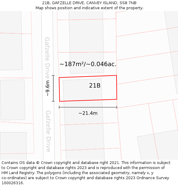 21B, GAFZELLE DRIVE, CANVEY ISLAND, SS8 7NB: Plot and title map