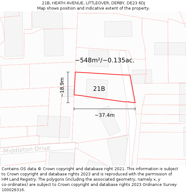 21B, HEATH AVENUE, LITTLEOVER, DERBY, DE23 6DJ: Plot and title map