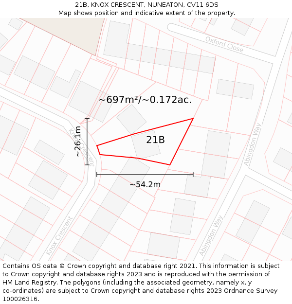 21B, KNOX CRESCENT, NUNEATON, CV11 6DS: Plot and title map