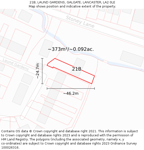 21B, LAUND GARDENS, GALGATE, LANCASTER, LA2 0LE: Plot and title map