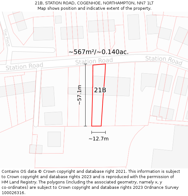 21B, STATION ROAD, COGENHOE, NORTHAMPTON, NN7 1LT: Plot and title map