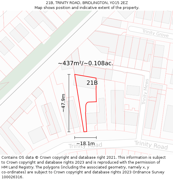 21B, TRINITY ROAD, BRIDLINGTON, YO15 2EZ: Plot and title map