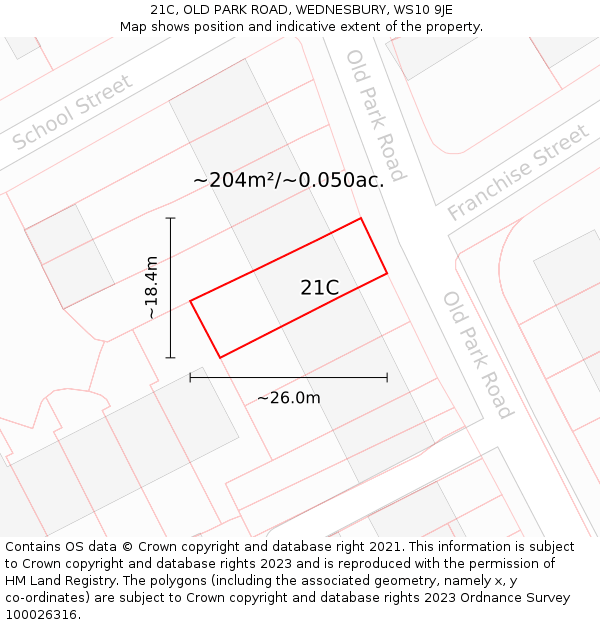 21C, OLD PARK ROAD, WEDNESBURY, WS10 9JE: Plot and title map