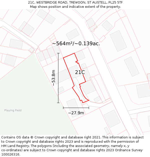 21C, WESTBRIDGE ROAD, TREWOON, ST AUSTELL, PL25 5TF: Plot and title map