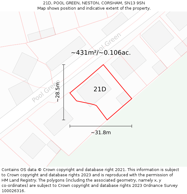 21D, POOL GREEN, NESTON, CORSHAM, SN13 9SN: Plot and title map