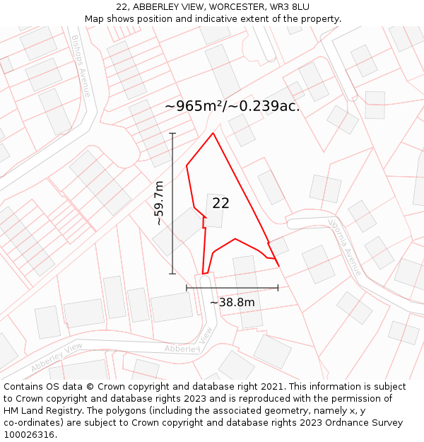 22, ABBERLEY VIEW, WORCESTER, WR3 8LU: Plot and title map