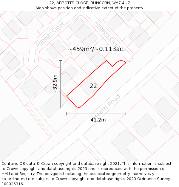 22, ABBOTTS CLOSE, RUNCORN, WA7 4UZ: Plot and title map