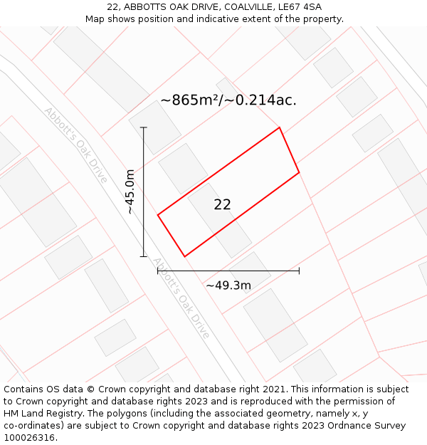 22, ABBOTTS OAK DRIVE, COALVILLE, LE67 4SA: Plot and title map