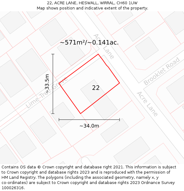 22, ACRE LANE, HESWALL, WIRRAL, CH60 1UW: Plot and title map