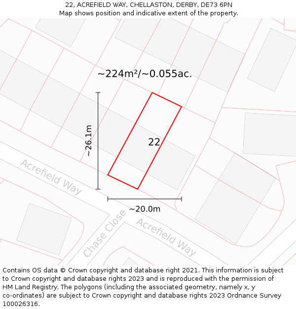 22, ACREFIELD WAY, CHELLASTON, DERBY, DE73 6PN: Plot and title map