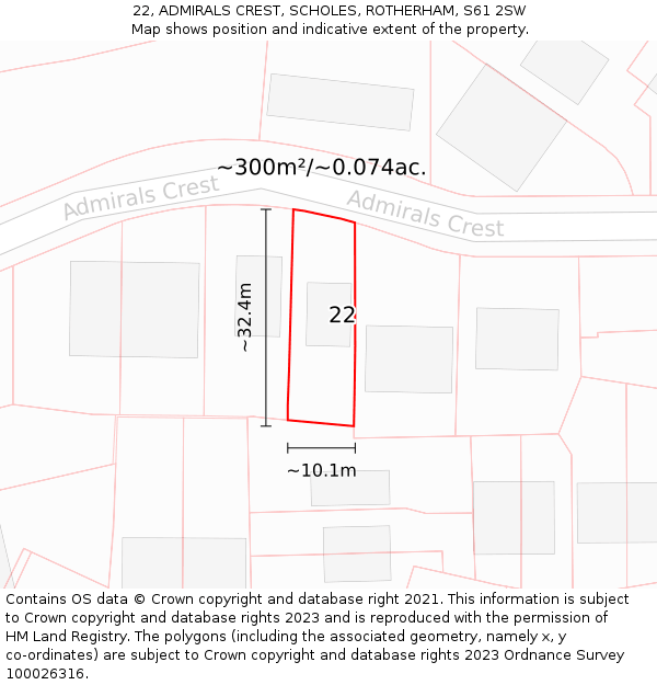 22, ADMIRALS CREST, SCHOLES, ROTHERHAM, S61 2SW: Plot and title map