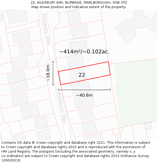 22, AILESBURY WAY, BURBAGE, MARLBOROUGH, SN8 3TD: Plot and title map