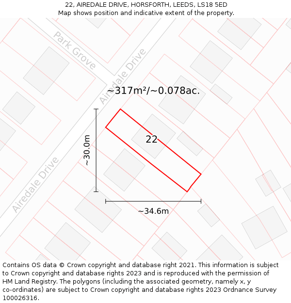 22, AIREDALE DRIVE, HORSFORTH, LEEDS, LS18 5ED: Plot and title map
