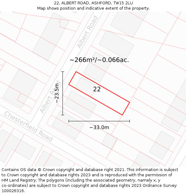 22, ALBERT ROAD, ASHFORD, TW15 2LU: Plot and title map