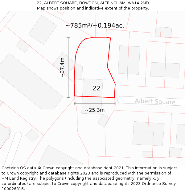 22, ALBERT SQUARE, BOWDON, ALTRINCHAM, WA14 2ND: Plot and title map