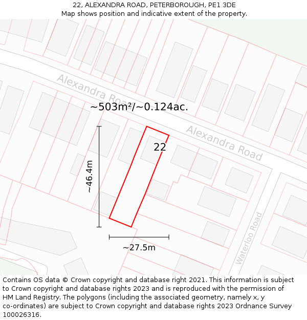22, ALEXANDRA ROAD, PETERBOROUGH, PE1 3DE: Plot and title map