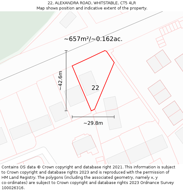 22, ALEXANDRA ROAD, WHITSTABLE, CT5 4LR: Plot and title map