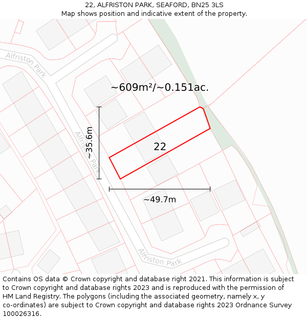 22, ALFRISTON PARK, SEAFORD, BN25 3LS: Plot and title map
