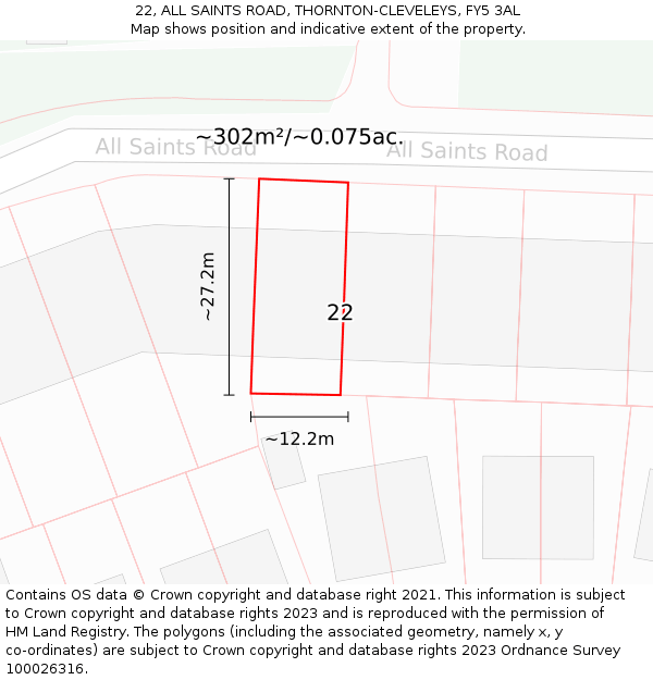 22, ALL SAINTS ROAD, THORNTON-CLEVELEYS, FY5 3AL: Plot and title map