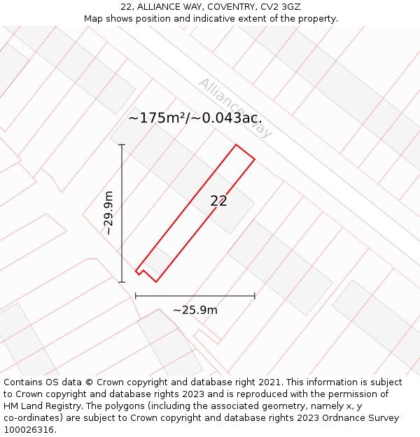 22, ALLIANCE WAY, COVENTRY, CV2 3GZ: Plot and title map