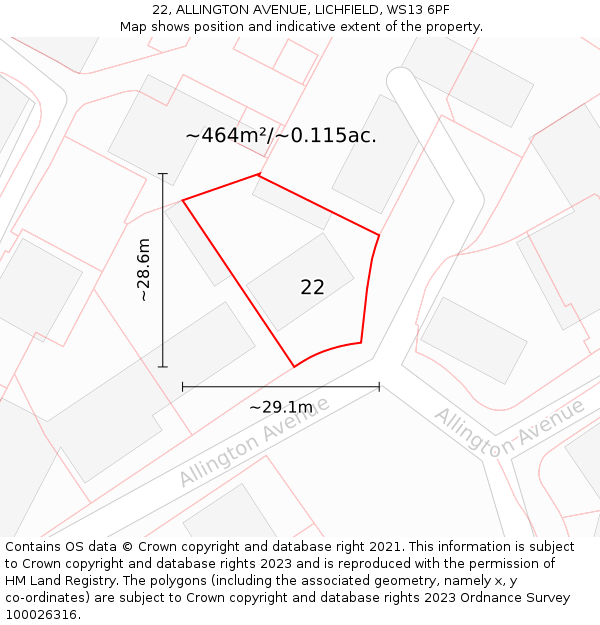 22, ALLINGTON AVENUE, LICHFIELD, WS13 6PF: Plot and title map
