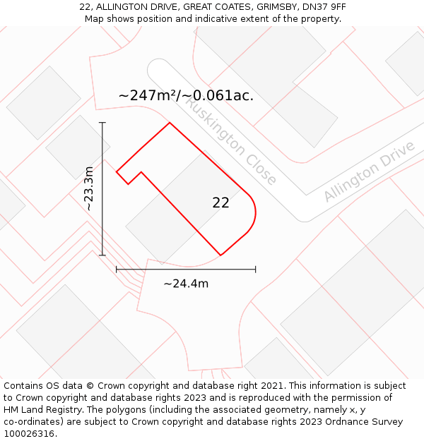 22, ALLINGTON DRIVE, GREAT COATES, GRIMSBY, DN37 9FF: Plot and title map