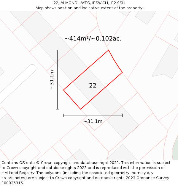 22, ALMONDHAYES, IPSWICH, IP2 9SH: Plot and title map