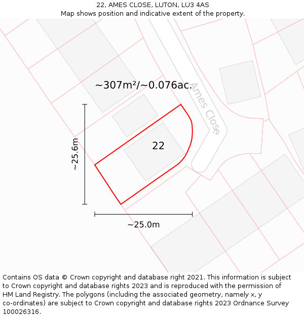 22, AMES CLOSE, LUTON, LU3 4AS: Plot and title map