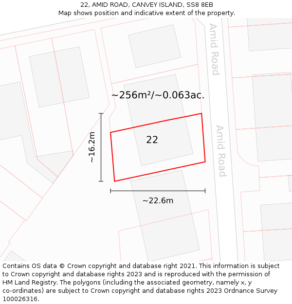 22, AMID ROAD, CANVEY ISLAND, SS8 8EB: Plot and title map