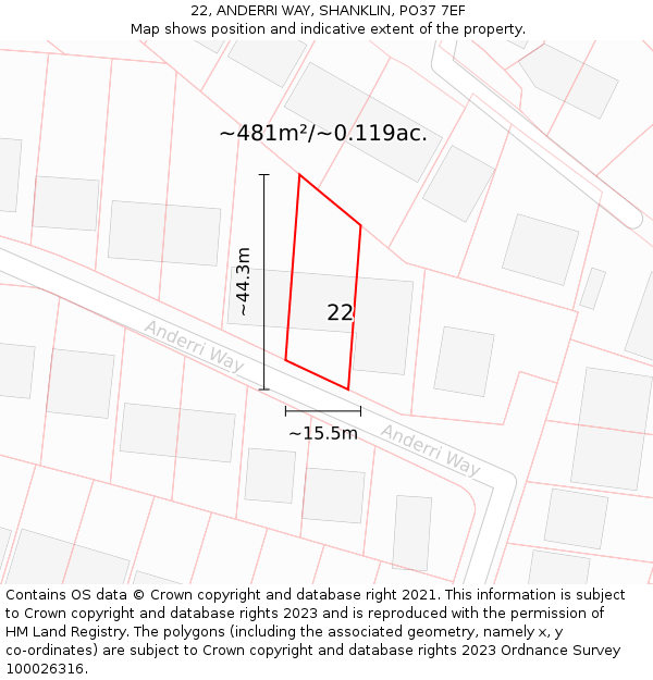 22, ANDERRI WAY, SHANKLIN, PO37 7EF: Plot and title map