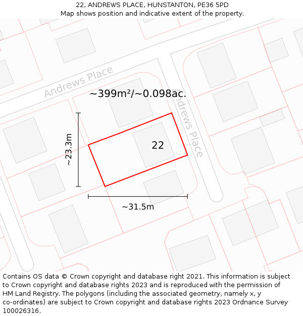 22, ANDREWS PLACE, HUNSTANTON, PE36 5PD: Plot and title map