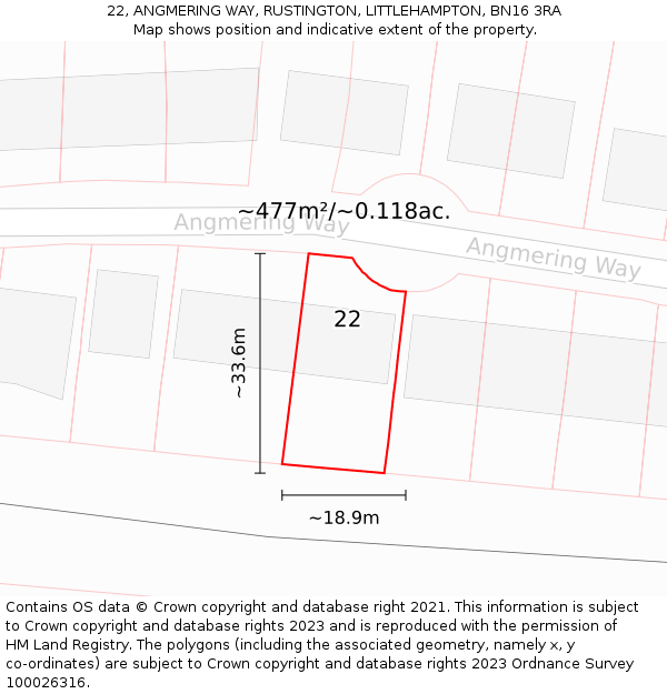 22, ANGMERING WAY, RUSTINGTON, LITTLEHAMPTON, BN16 3RA: Plot and title map