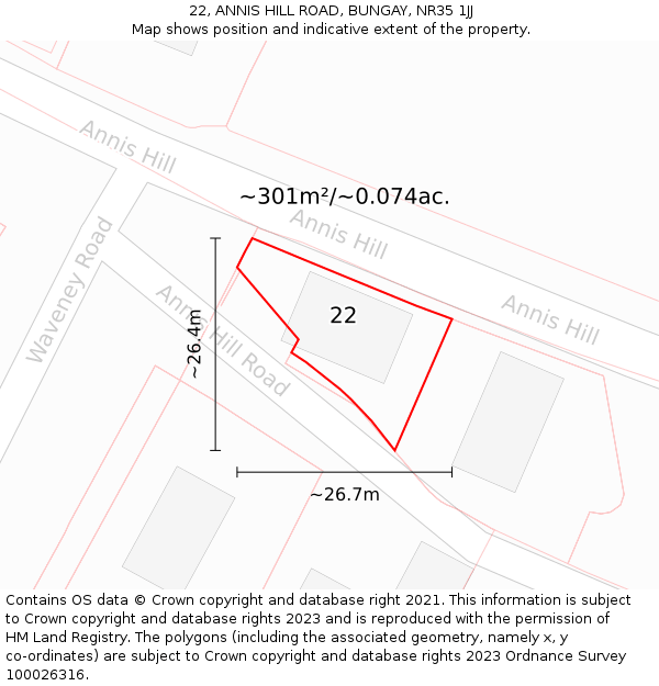 22, ANNIS HILL ROAD, BUNGAY, NR35 1JJ: Plot and title map